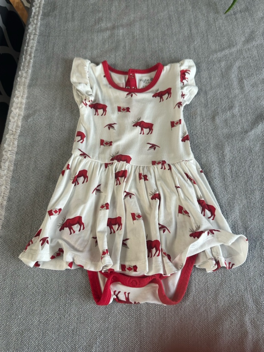 Kyte BABY White Dress with Red Moose & Flag Print